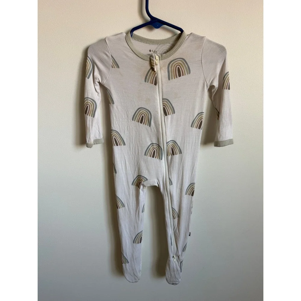 Kyte Baby Bamboo Zippered Footie Sleeper Neutral Rainbow Cream 6-12 Months